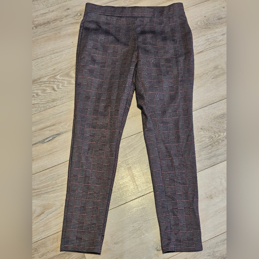 AF Studio Plaid Pull-on Elastic Waist Pants Stretchy Women's Medium